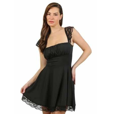 Robe courte noire bretelles en dentelle et maintien silicone Soisbelle 21124-BK