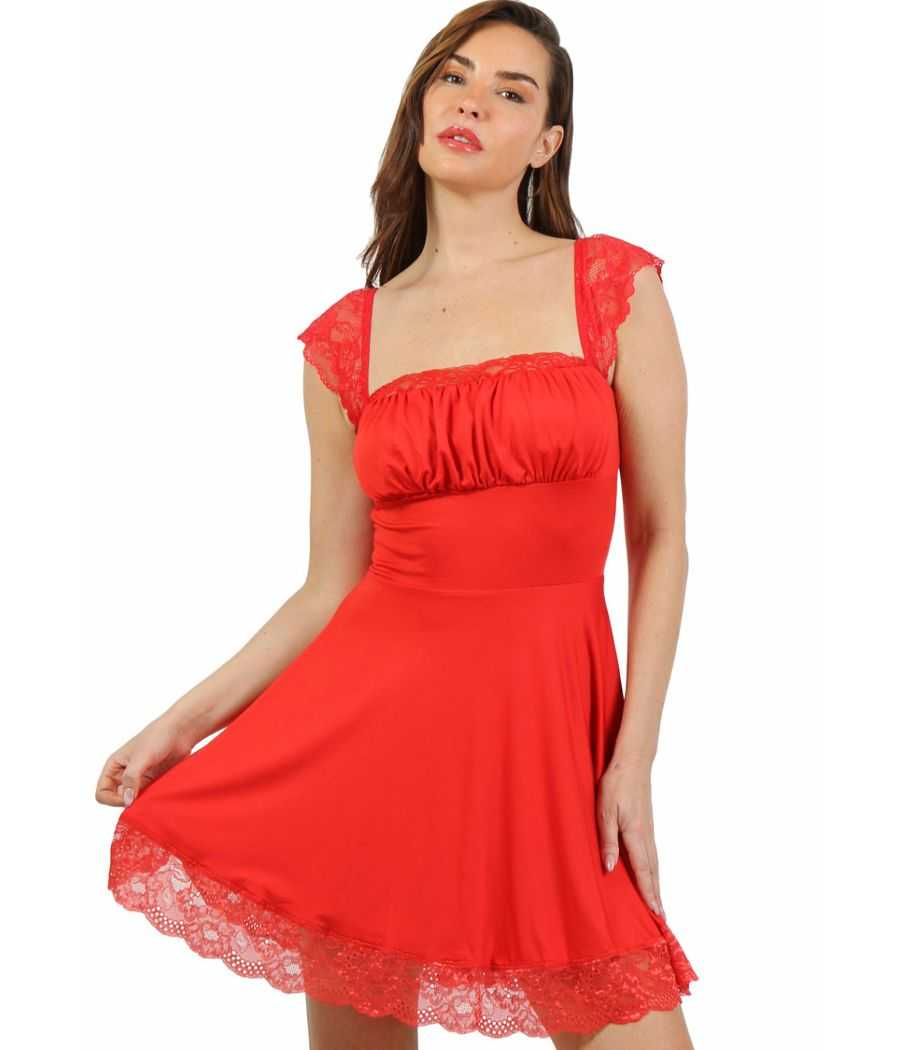 Robe courte rouge bretelles en dentelle et maintien silicone Soisbelle 21124-RD