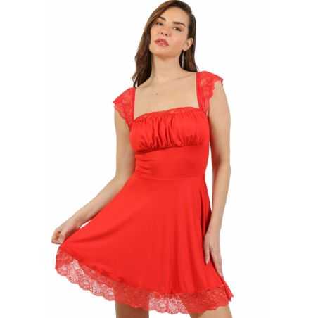 Robe courte rouge bretelles en dentelle et maintien silicone Soisbelle 21124-RD