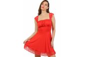 Robe courte rouge bretelles en dentelle et maintien silicone Soisbelle 21124-RD