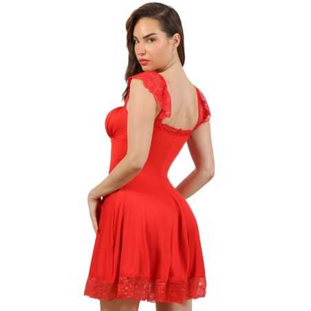 Robe de soirée rouge moulante avec décolleté dentelle et bande anti-glisse Soisbelle