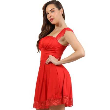 Robe ajustée rouge passion à bretelles dentelle raffinée marque Soisbelle 21124 RD