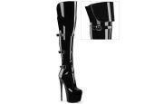 Cuissardes noir verni à sangles et boucles style rock Pleaser JUBILANT-3018