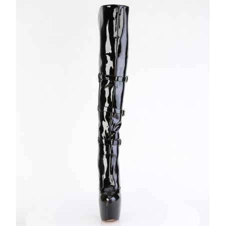 Cuissardes vinyle laqué noir à boucles métalliques et talon aiguille JUBILANT-3018
