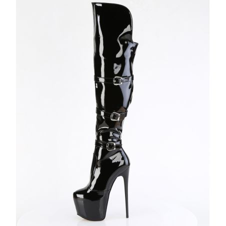Cuissardes hautes noires vernies style rock punk avec fermeture éclair JUBILANT-3018