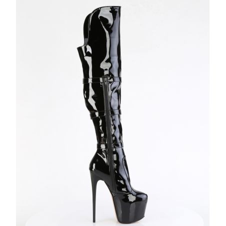 Cuissardes noir verni style rock à sangles et haut talon grandes tailles JUBILANT-3018 LBDHT
