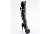Cuissardes noir verni style rock à sangles et haut talon grandes tailles JUBILANT-3018 LBDHT