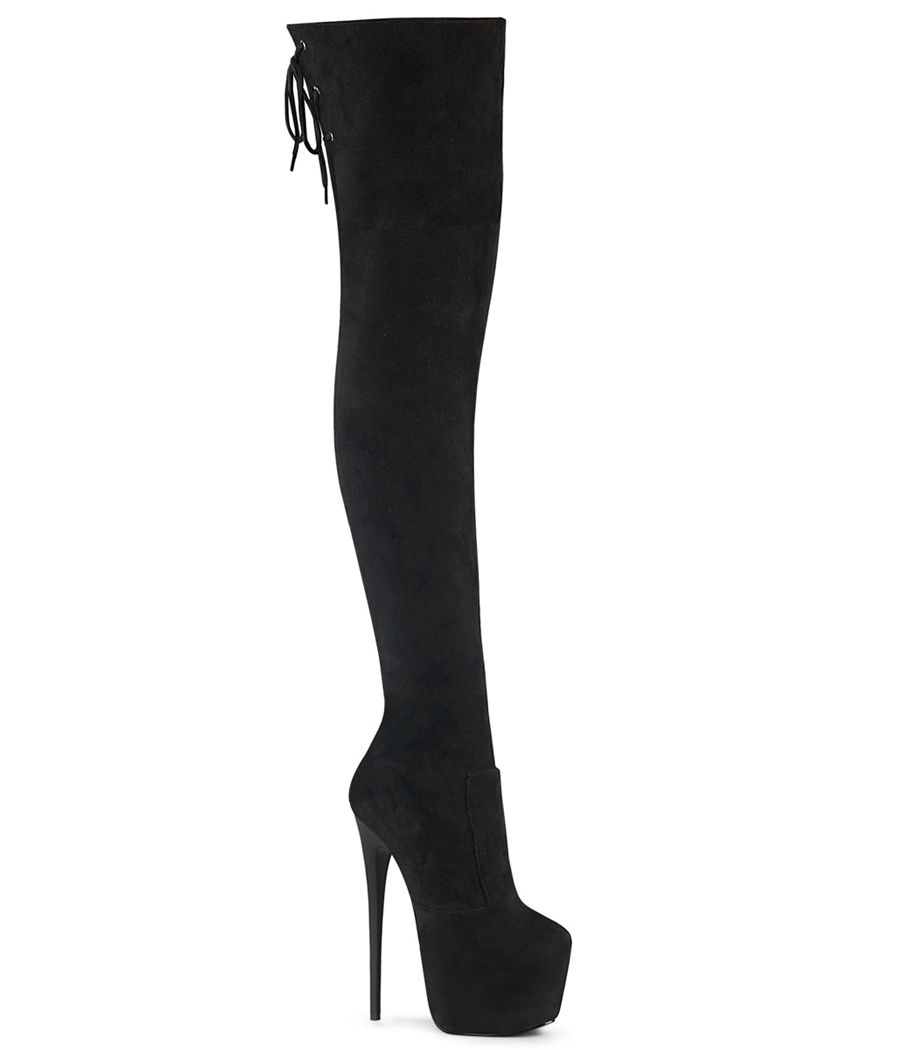 Cuissardes en suédine noire extensible à laçage intégral Pleaser JUBILANT-3007FS