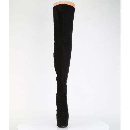 Cuissardes stretch noir mat effet daim à lacets et talon aiguille JUBILANT-3007FS