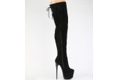 Cuissardes suédine noire stretch à laçage intégral grandes tailles JUBILANT-3007FS LBDHT