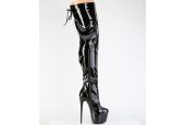 Cuissardes noir verni stretch à laçage intégral grandes tailles Pleaser JUBILANT-3007 LBDHT Cuissardes noir verni stretch à laçage intégral grandes tailles Pleaser JUBILANT-3007 LBDHT