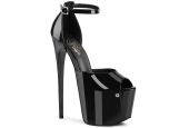 Sandale habillée noir verni Pleaser JUBILANT-15 à haut talon stiletto et lanières croisées.