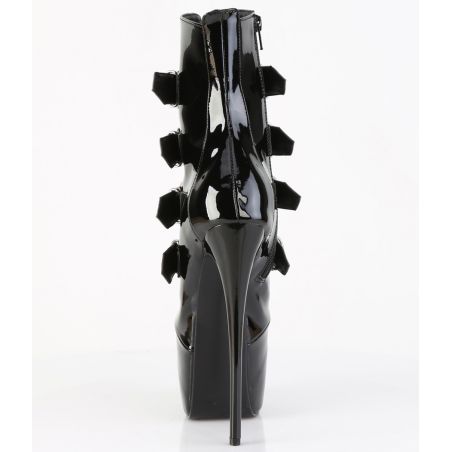 Bottines brillantes noires vernies à détails métalliques et boucles JUBILANT-1023