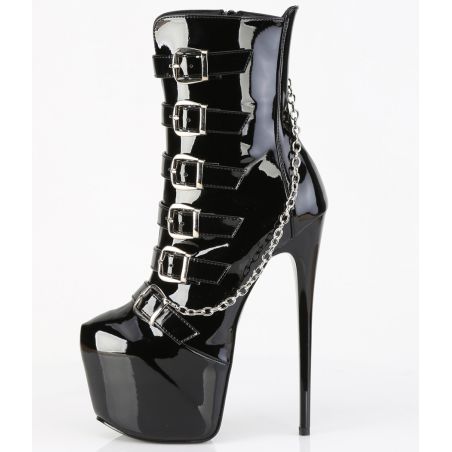 Bottines vinyle laqué noir style rock gothique à lacets JUBILANT-1015