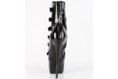 Bottines brillantes noires vernies à sangles et boucles JUBILANT-1015