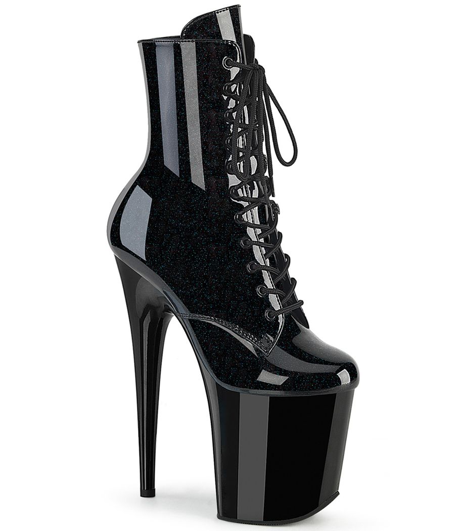 Bottines à lacets plateforme pailletée 20 cm et talon aiguille Pleaser FLAMINGO-1020BLG