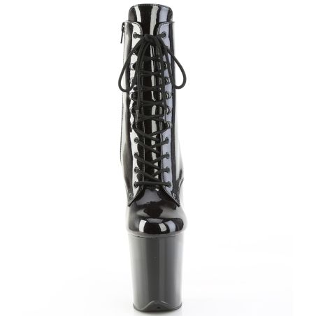 Bottines noir verni et plateforme pailletée bleue Pleaser FLAMINGO-1020BLG