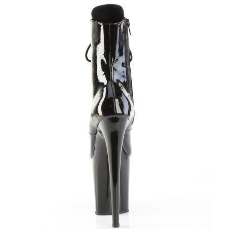 Bottines brillantes noires vernies à talon aiguille et plateforme paillettes bleues FLAMINGO-1020BLG