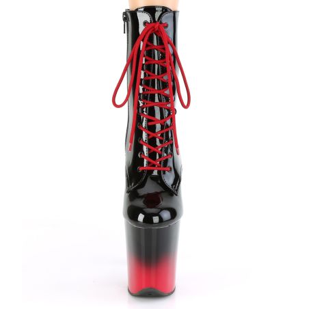 Bottines noir verni à plateforme et talon bicolores rouge et noir Pleaser FLAMINGO-1020BR-H