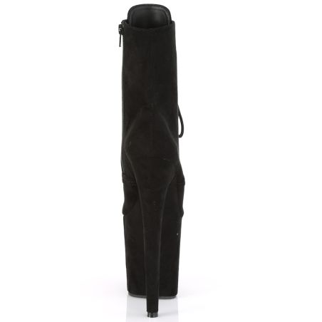 Bottines fétichistes effet daim noir à plateau 20 cm et laçage frontal FLAMINGO-1020FS