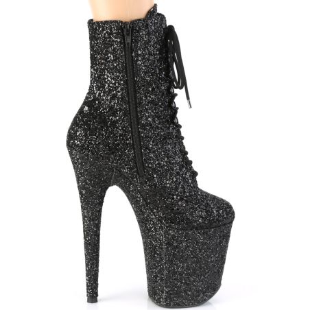 Bottines glamour noires brillantes à plateau 20 cm et laçage frontal FLAMINGO-1020GWR