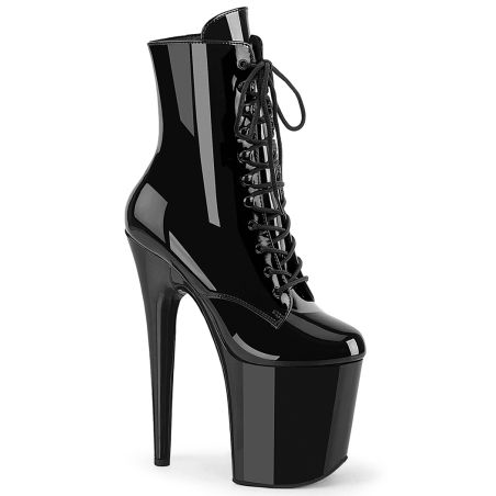 Bottines noir verni à plateforme et lacets Pleaser FLAMINGO-1020WR