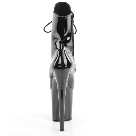 Bottines glamour noir laqué à plateau 20 cm et laçage frontal FLAMINGO-1020WR