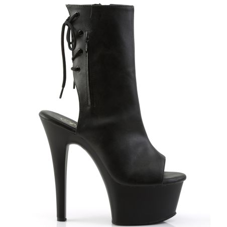 Bottines bout ouvert et talon nu noir mat plateforme 15 cm grandes tailles ASPIRE-1018 LBDHT