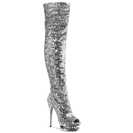 Cuissardes argentées à strass avec plateforme et bout ouvert Pleaser BLONDIE-R-3011