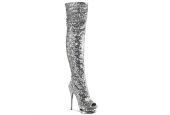 Cuissardes argentées à strass avec plateforme et bout ouvert Pleaser BLONDIE-R-3011 Cuissardes argentées à strass avec plateforme et bout ouvert Pleaser BLONDIE-R-3011
