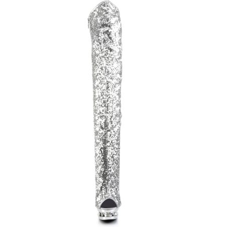 Cuissardes brillantes strass argent pole dance open-toe talon 15 cm BLONDIE-R-3011