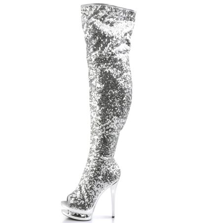 Cuissardes étincelantes argent à plateforme et bout ouvert stiletto BLONDIE-R-3011