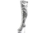 Cuissardes étincelantes argent à plateforme et bout ouvert stiletto BLONDIE-R-3011 Cuissardes étincelantes argent à plateforme et bout ouvert stiletto BLONDIE-R-3011