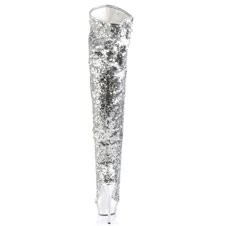 Cuissardes glamour argentées recouvertes de strass avec zip latéral BLONDIE-R-3011