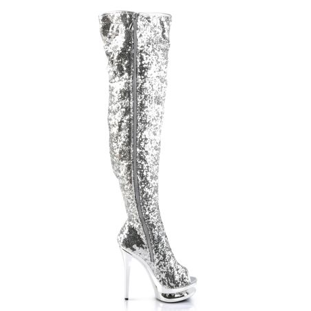 Cuissardes argent strass plateforme bout ouvert grandes tailles Pleaser BLONDIE-R-3011 LBDHT