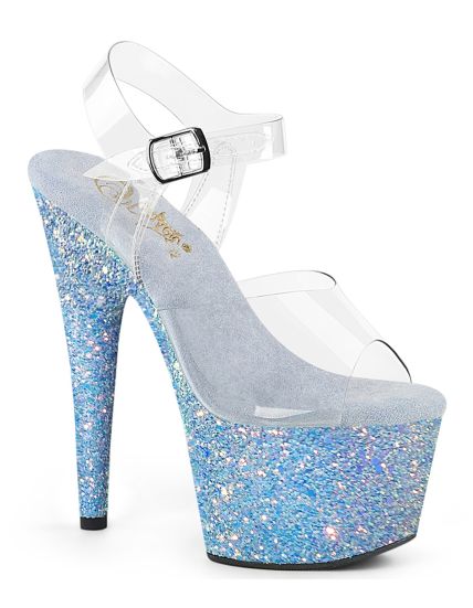ADORE-708LG : Sandales Transparentes à Plateforme de Paillettes Holographiques