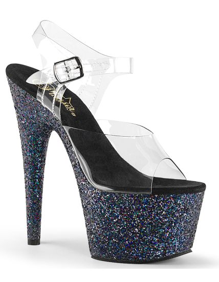 ADORE-708LG : Sandales Transparentes à Plateforme de Paillettes Holographiques
