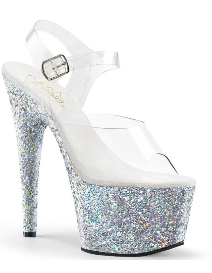 ADORE-708LG : Sandales Transparentes à Plateforme de Paillettes Holographiques