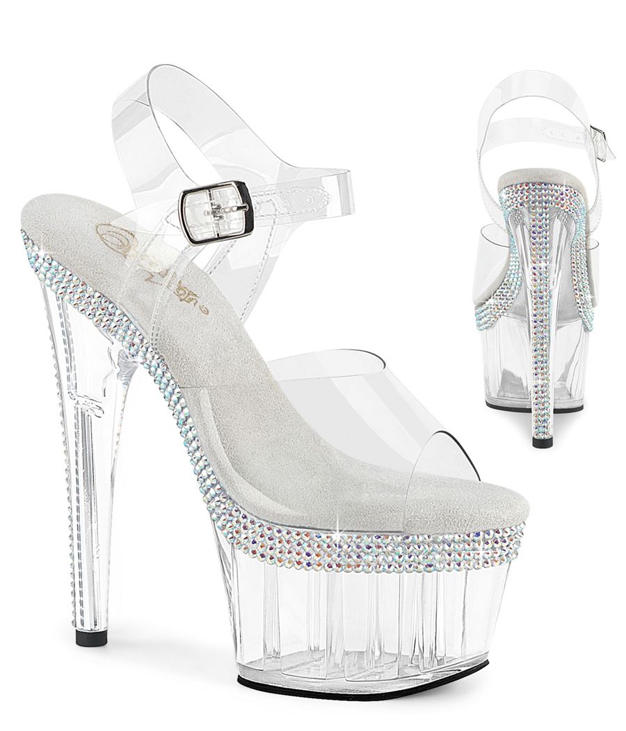Sandales bride transparente et plateforme ornée de strass aurore boréale Adore-708MLS