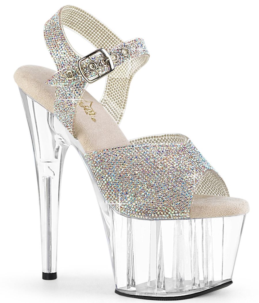 Sandales à plateforme transparente et bride de strass dorés scintillants Adore-708N-RS