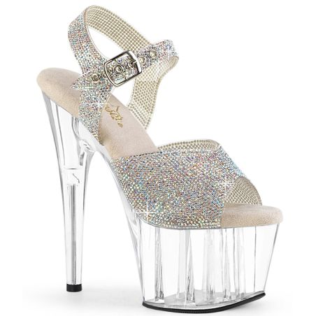 Sandales à plateforme transparente et bride de strass dorés scintillants Adore-708N-RS