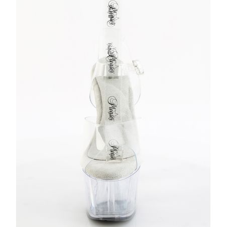 Sandales de scène cristal confortables avec talon aiguille 18cm et semelle blanche Pleaser