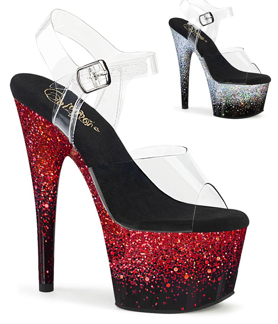 Sandales à plateforme transparente et talon stiletto avec dégradé de strass et bride transparente Pleaser