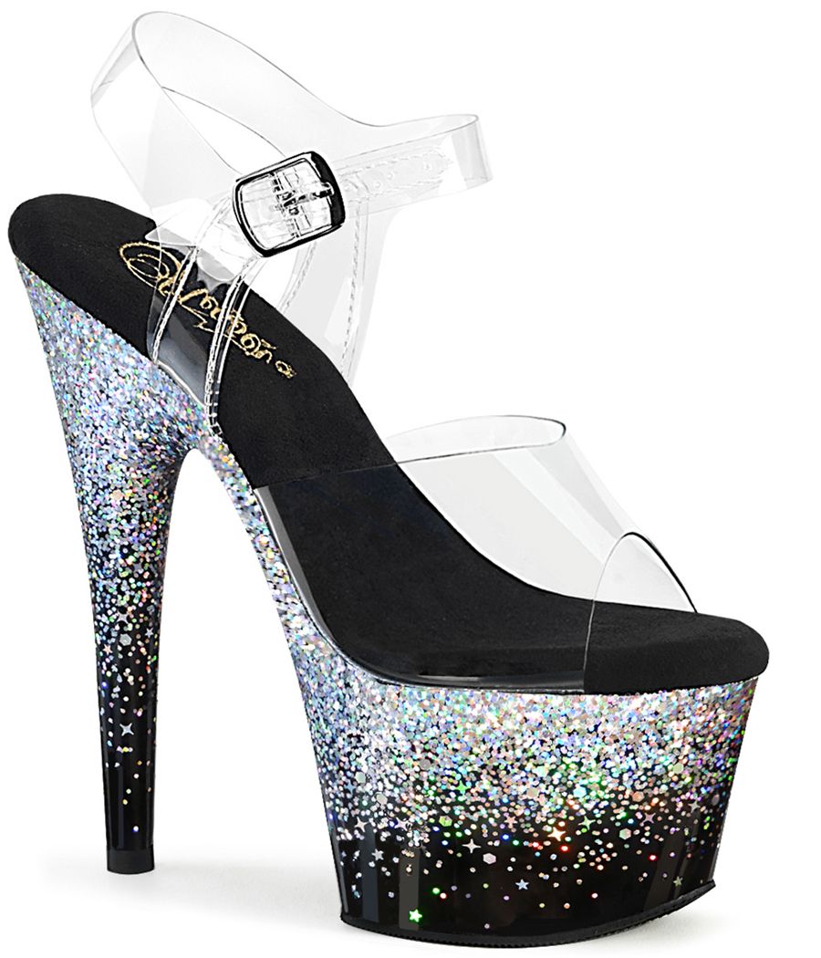 Sandales à plateforme transparente et dégradé de strass noirs Adore-708SS Sandales à plateforme transparente et dégradé de strass noirs Adore-708SS