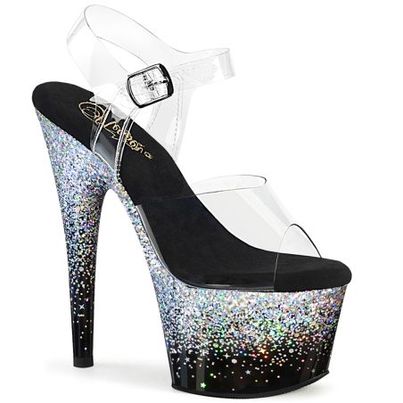 Sandales à plateforme transparente et dégradé de strass noirs Adore-708SS