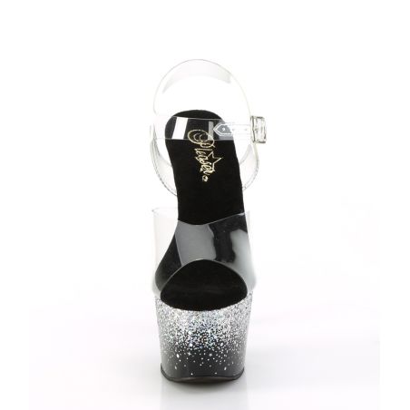 Sandales de scène cristal avec talon aiguille 18cm orné de cristaux noirs Pleaser