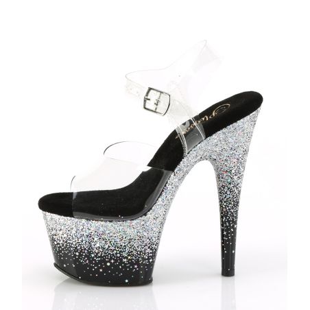 Sandales sexy transparentes avec semelle plateforme en strass ombrés noirs Adore