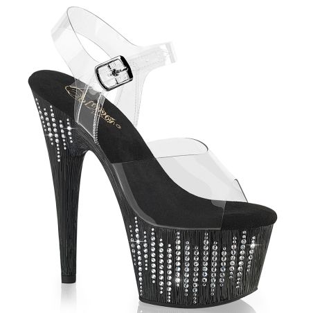 Sandales à plateforme noire et cascade de strass argentés sur le flanc Adore-708WFRS
