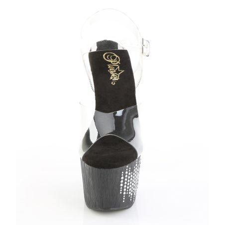 Sandales de scène transparentes avec talon aiguille 18cm orné d'une pluie de cristaux Pleaser