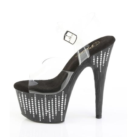 Sandales sexy à talon stiletto noir avec lignes de strass asymétriques verticales Adore